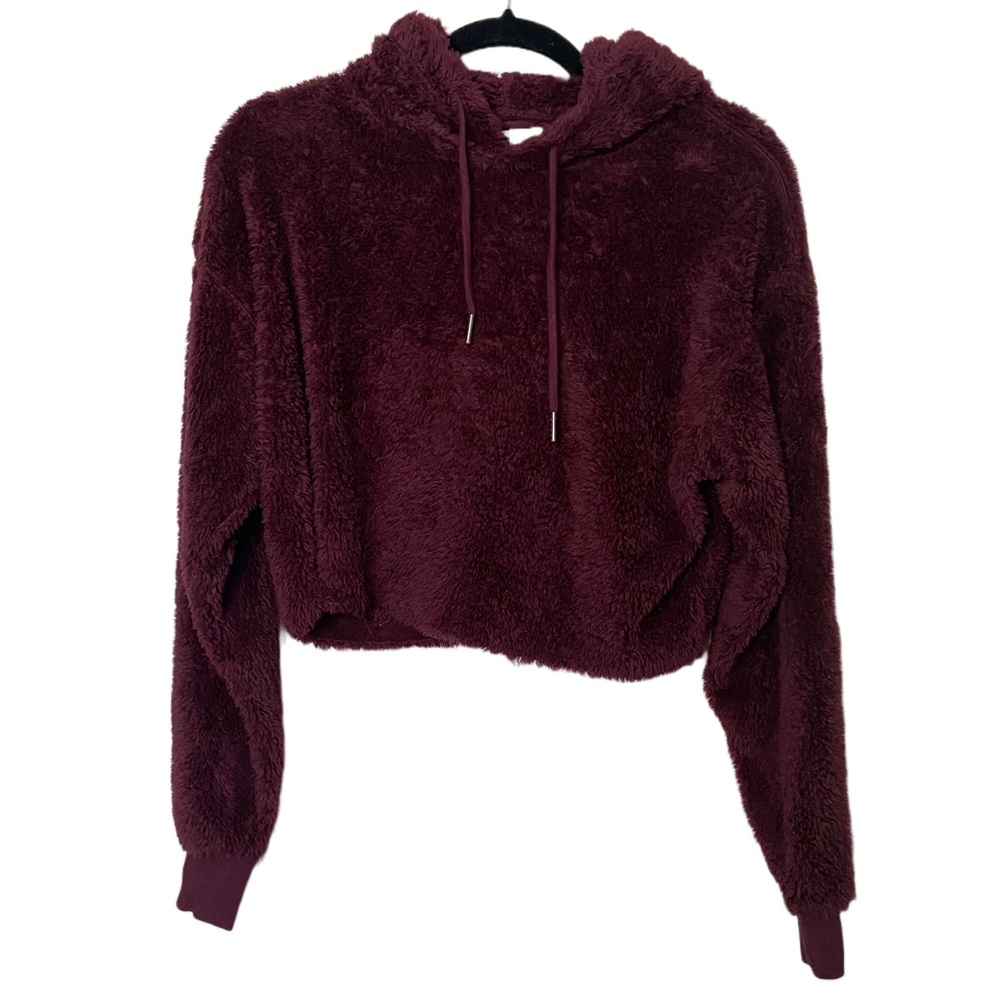 Urban Outfitters Women’s Size Small Burgundy Cropped Teddy Hoodie Pullover